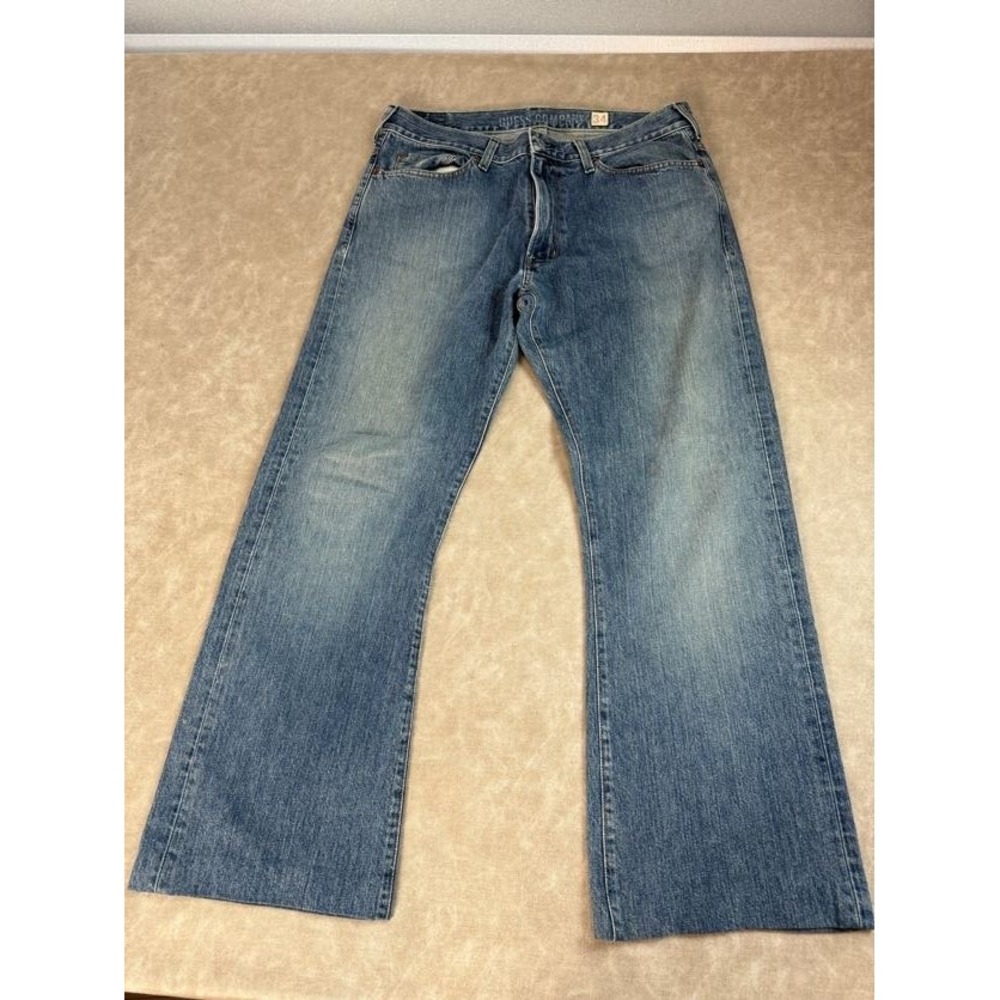 Guess Mens 5-Pocket Zip Fly Button Mid Rise Straight Leg Blue Denim Jeans 34x30*
